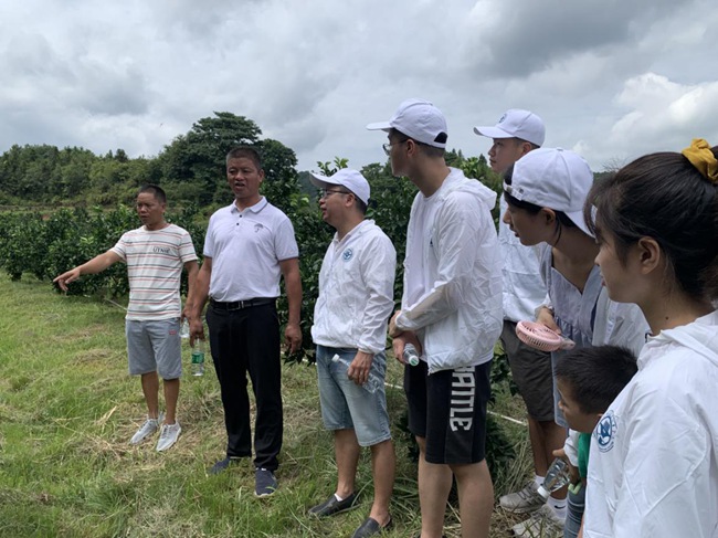 實踐隊在村主任伍玉炎帶領(lǐng)下參觀贛南臍橙種植園。福建船政交通職業(yè)學(xué)院供圖